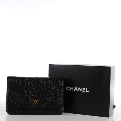 Chanel Lambskin Camellia Embossed Wallet on Chain WOC Black 8 of 8