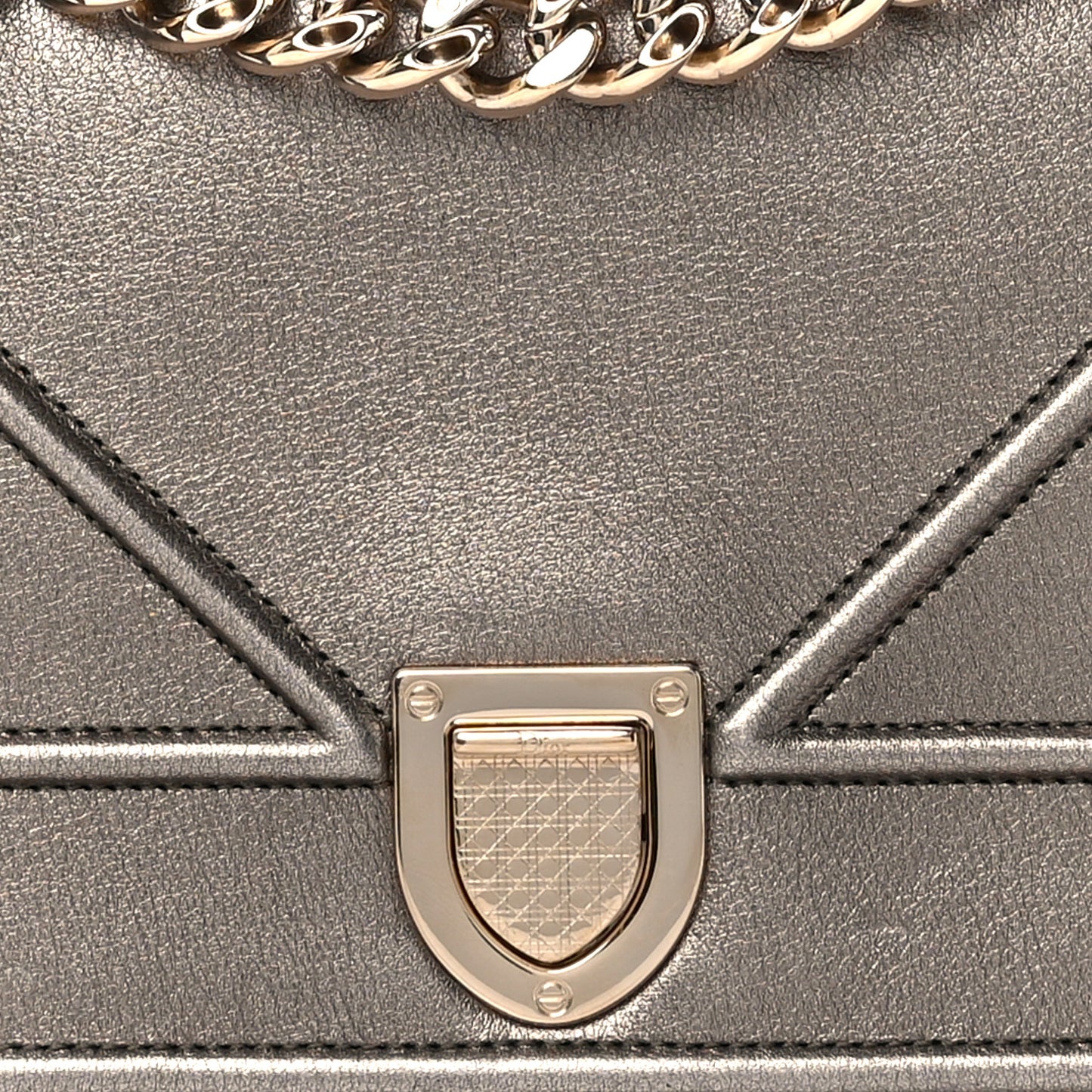 Metallic Calfskin Small Diorama Flap Bag Gunmental