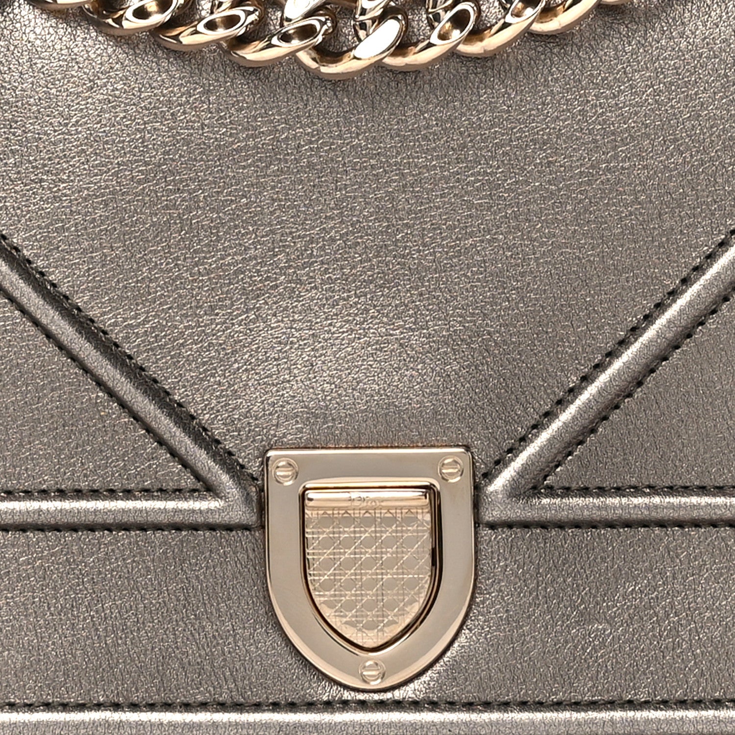 Christian Dior Metallic Calfskin Small Diorama Flap Bag Gunmental 9 of 11