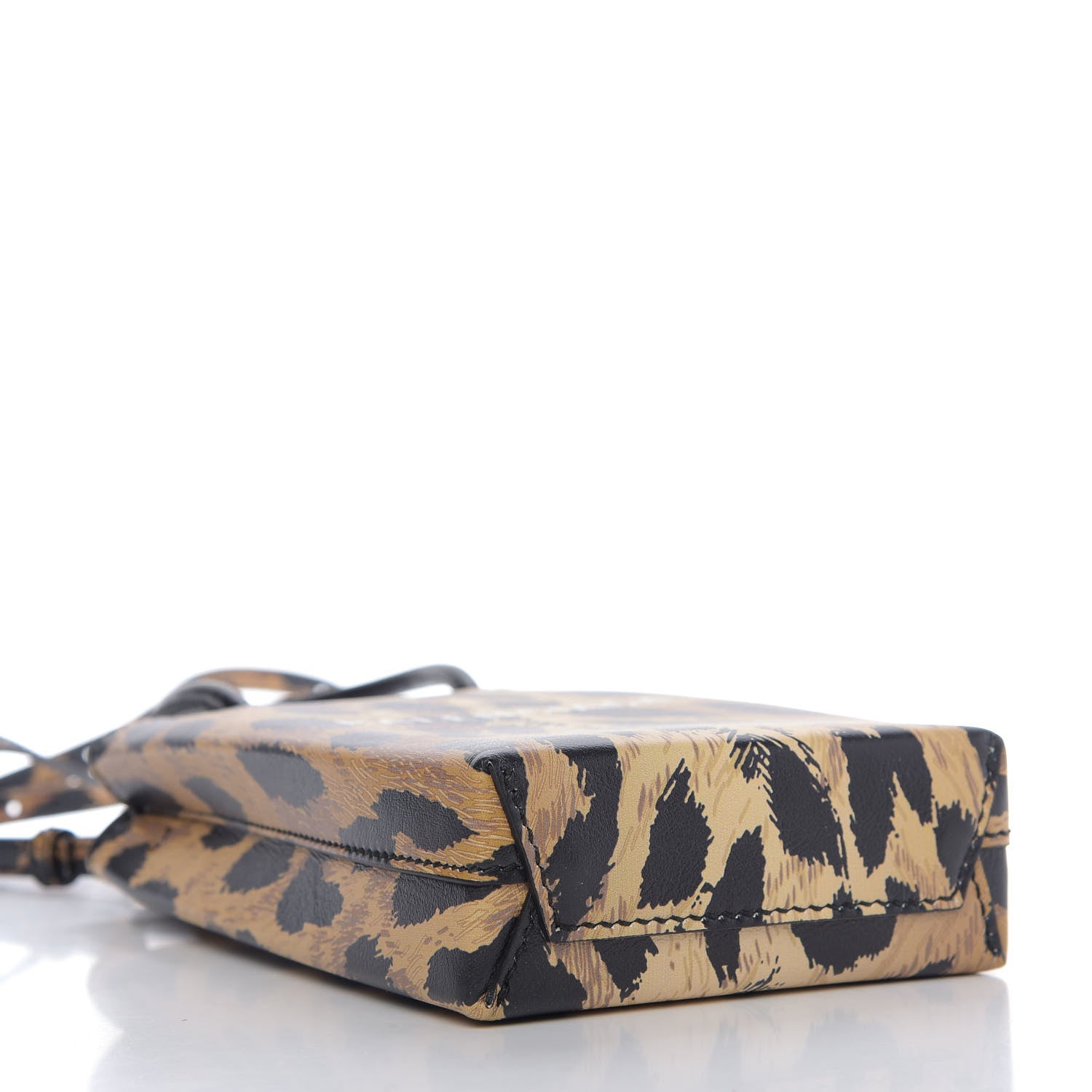 Balenciaga Smooth Calfskin Leopard Print Logo Shopping Phone Holder Bag Beige Black 4 of 9