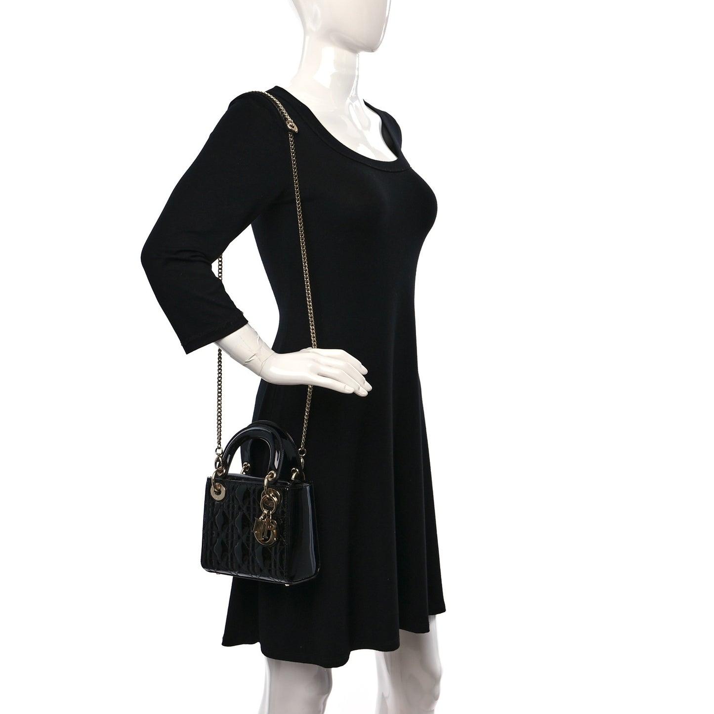 Patent Cannage Mini Lady Dior Black