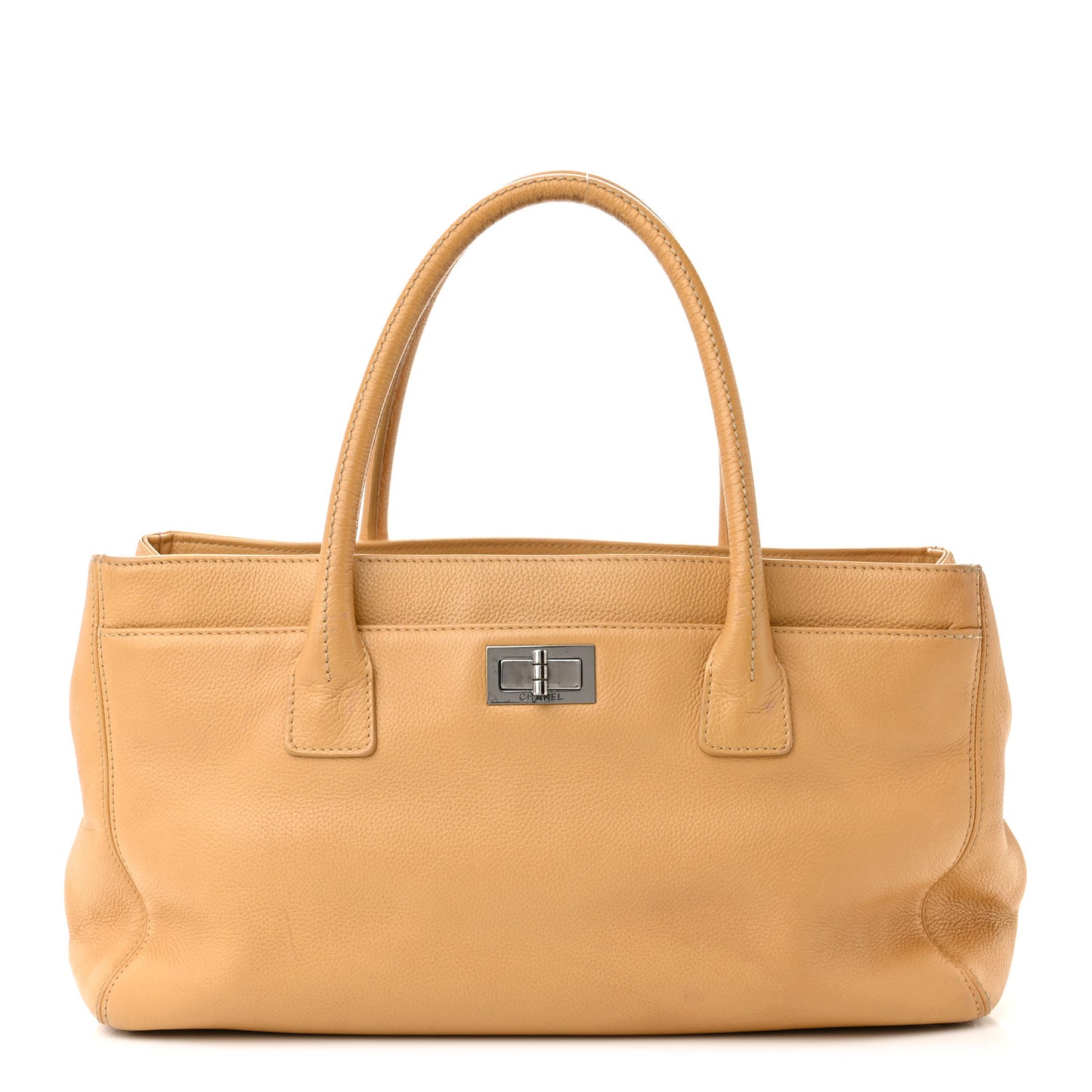 Calfskin Mademoiselle Lock Cerf Shopper Tote Beige