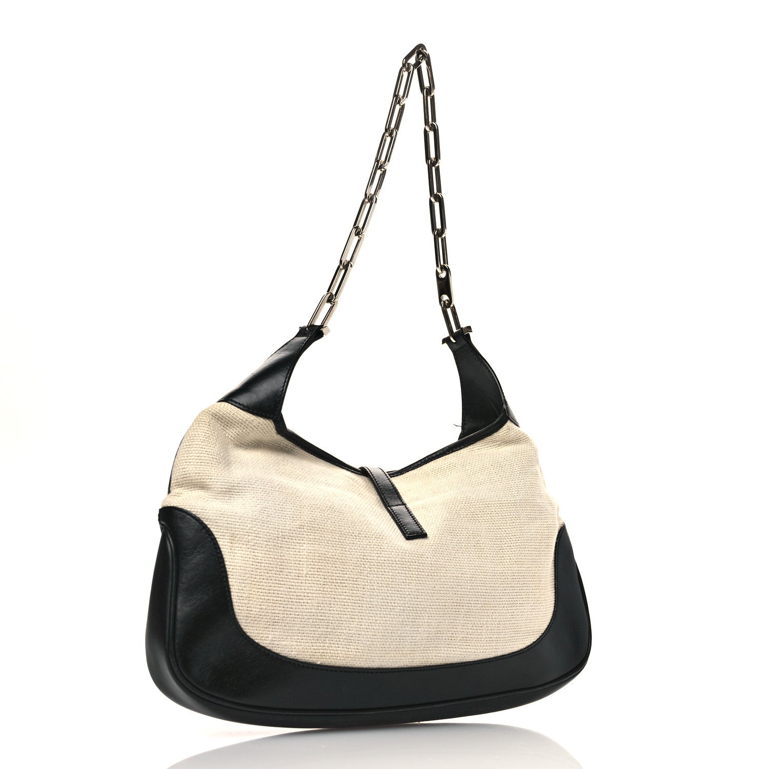 Gucci Canvas Calfskin Jackie O Hobo Black Tan 3 of 12