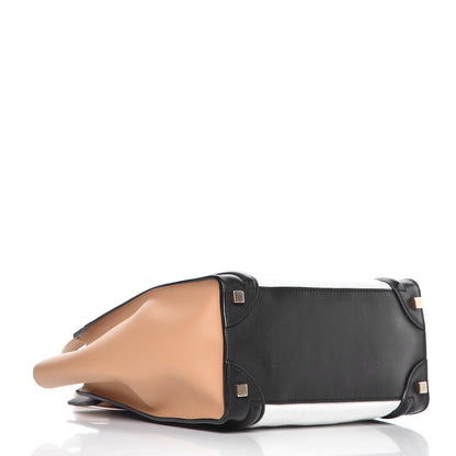 Celine Calfskin Shrunken Lambskin Micro Tri-Color Luggage Black Brown White 4 of 9