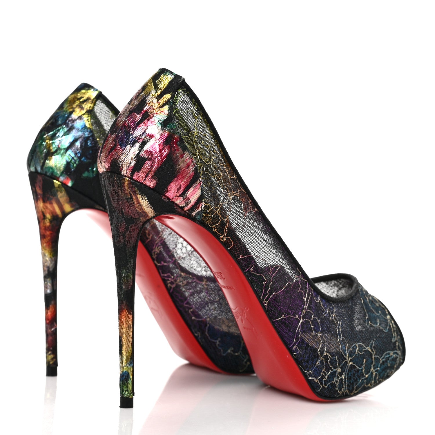 Christian Louboutin Dentelle Veau Velours Floral Very Lace 120 Pumps 35.5 Black Multi 4 of 8