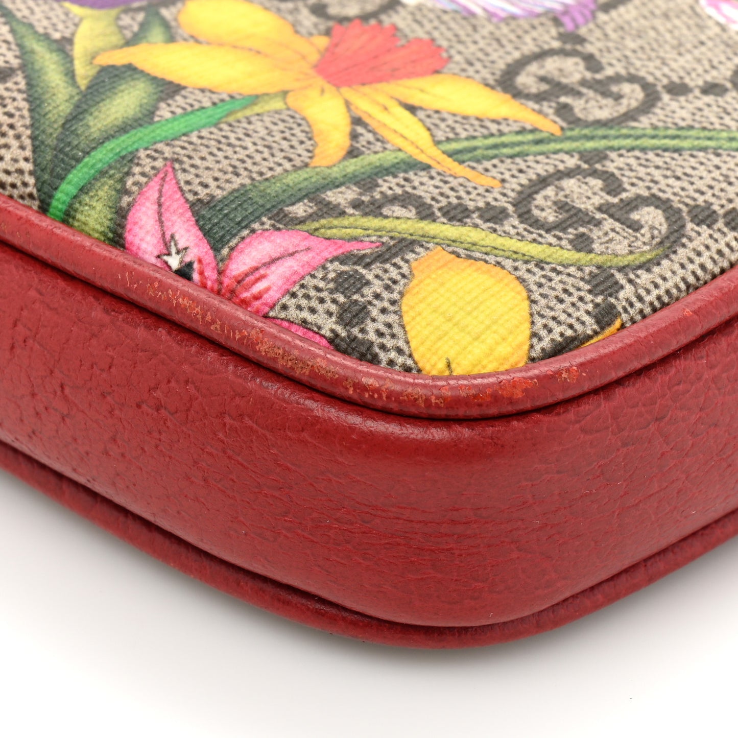 GG Supreme Monogram Flora Web Ophidia Wristlet Bag Red