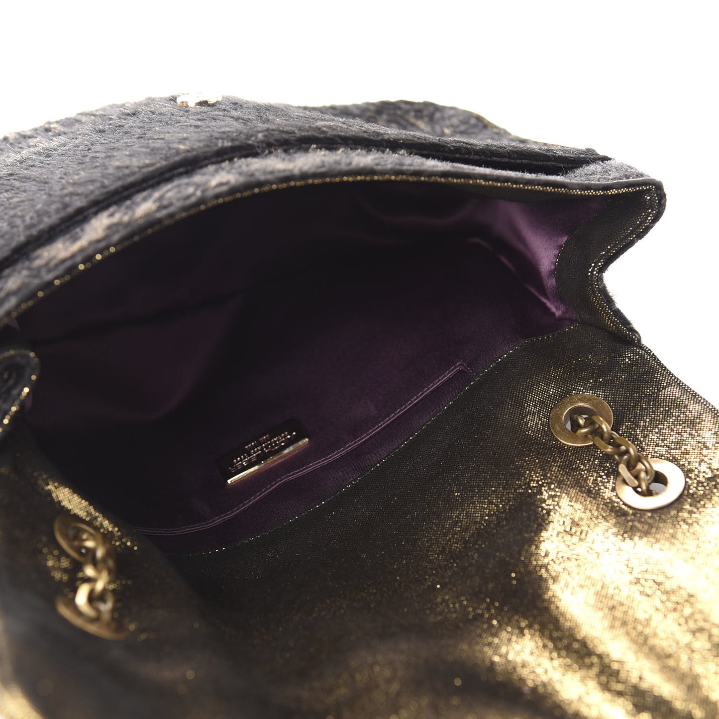 Calf Hair Embroidered Shoulder Bag Black