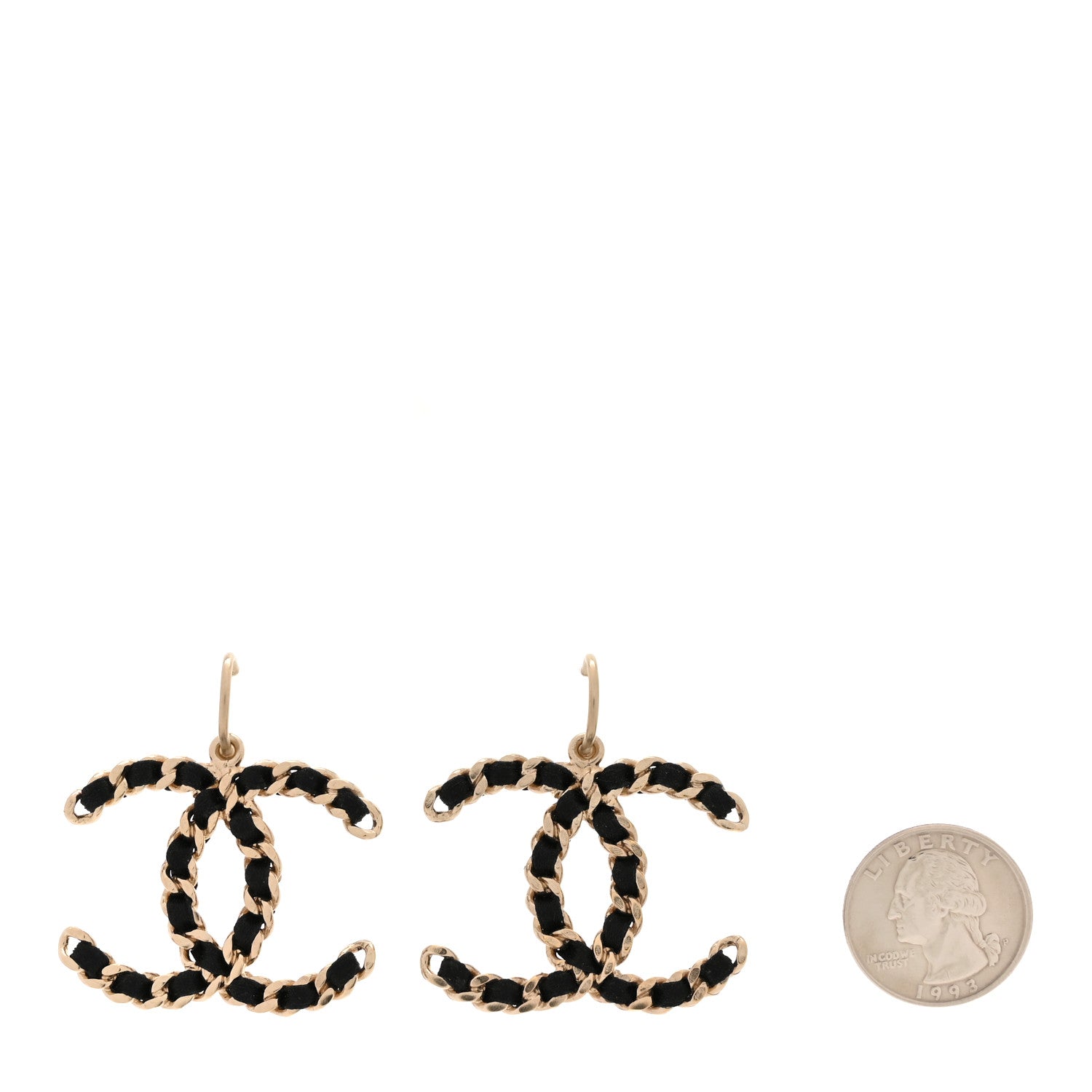 Chanel Satin CC Chain Earrings Light Gold Black 2 of 4
