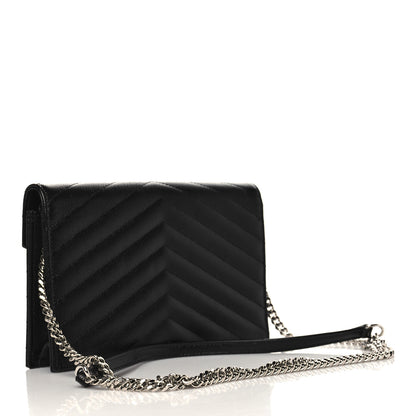Saint Laurent Grain De Poudre Matelasse Chevron Monogram Envelope Chain Wallet Black 2 of 5
