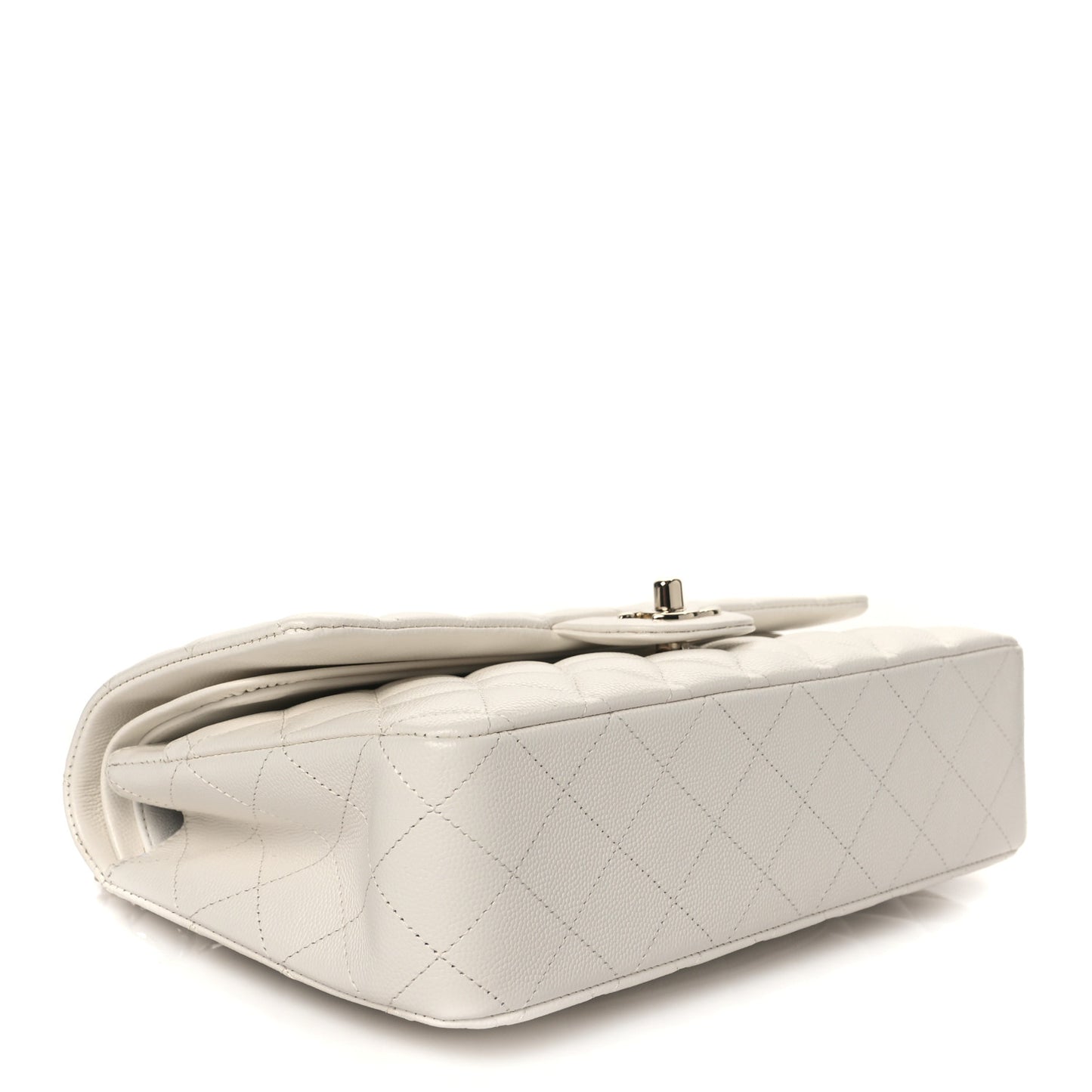 Caviar Quilted Medium Double Flap White