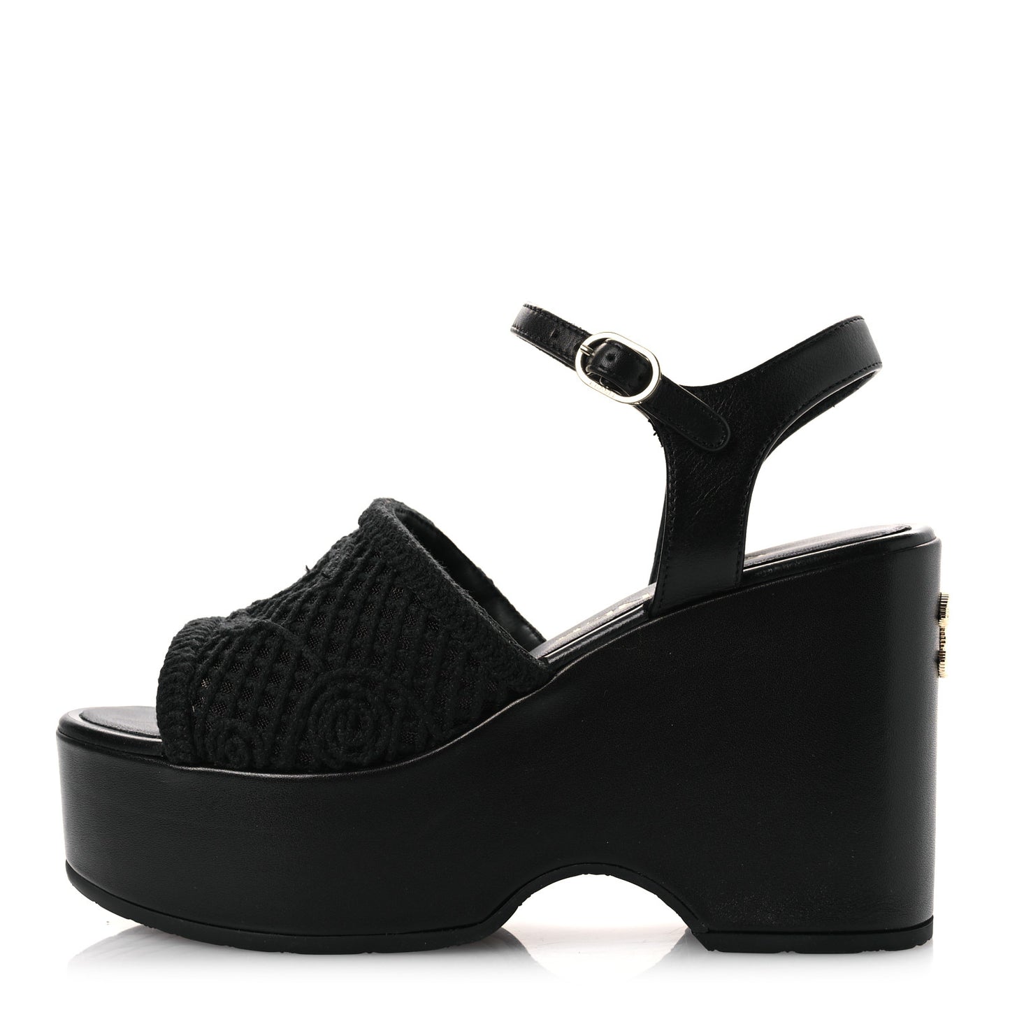 Fabric Calfskin CC Platform Sandals 36 Black