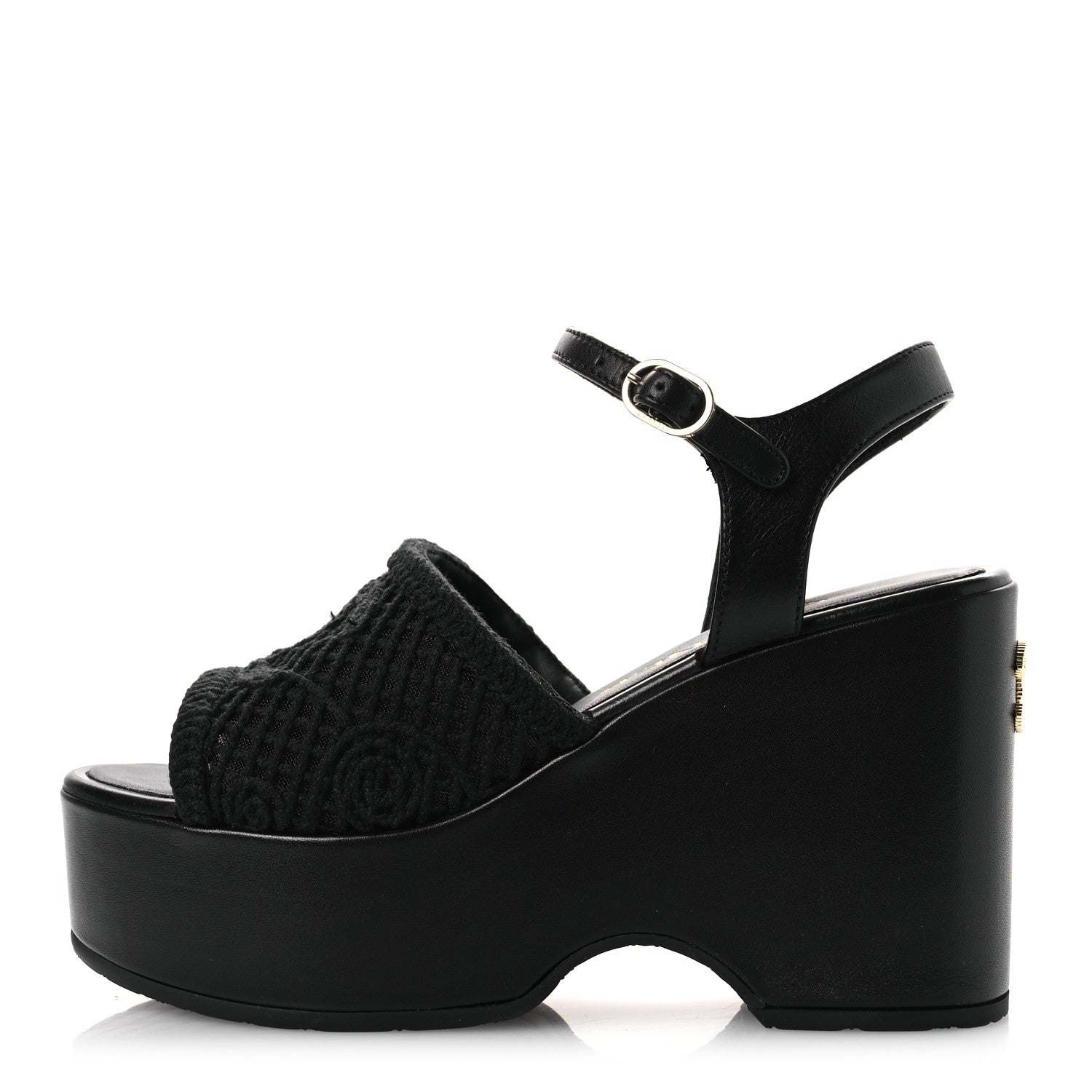 Chanel Fabric Calfskin CC Platform Sandals 36 Black 1 of 12