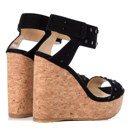 Jimmy Choo Suede Studded Cork Nelly 120 Wedges 37.5 Black 4 of 11