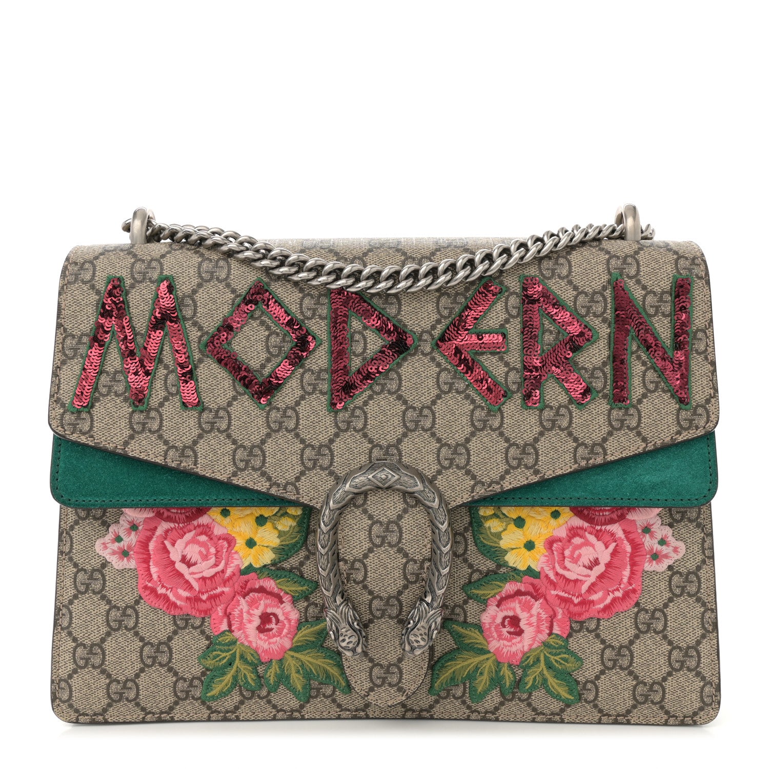 Gucci GG Supreme Monogram Embroidered Medium Dionysus Shoulder Bag Emerald 1 of 11