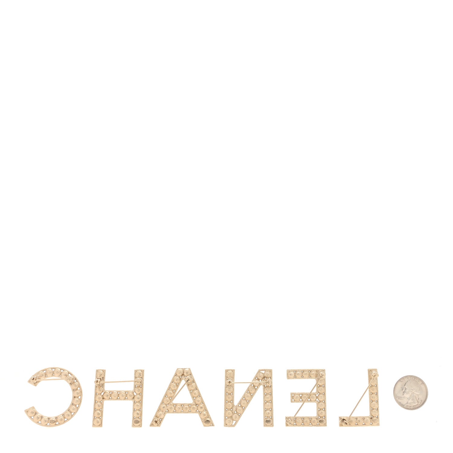 Chanel Crystal Cha-Nel Logo Brooch Set Gold 2 of 4