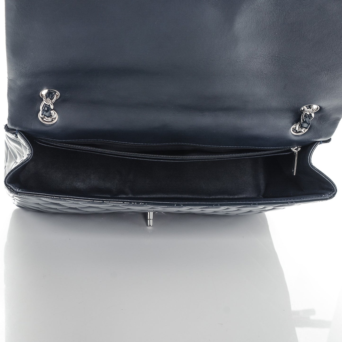 Patent Quilted Maxi Single Flap Navy Blue