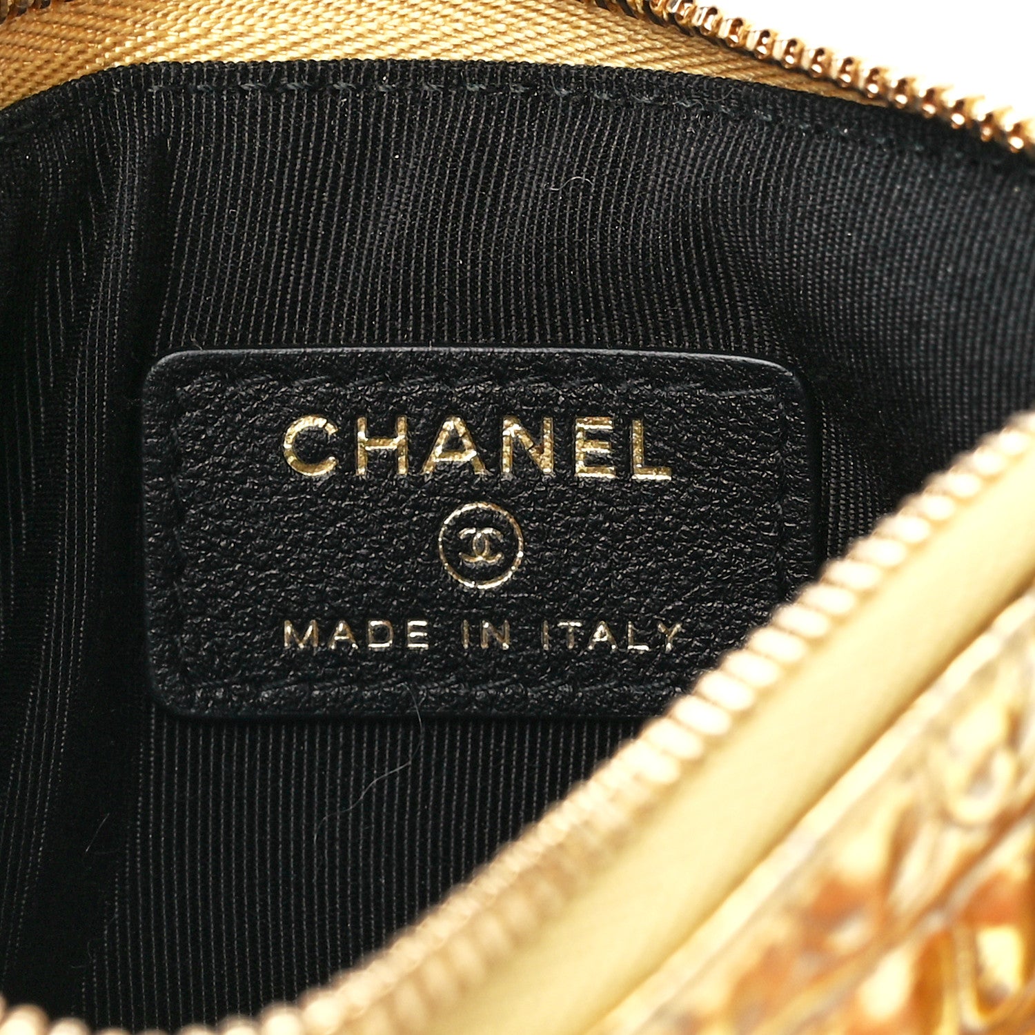 Chanel Metallic Calfskin Crocodile Embossed Cocodile Small Cosmetic Case Gold 6 of 12