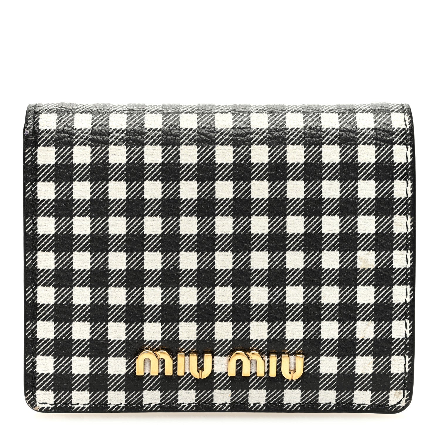 Miu Miu Goatskin Madras Wallet Black White 1 of 6