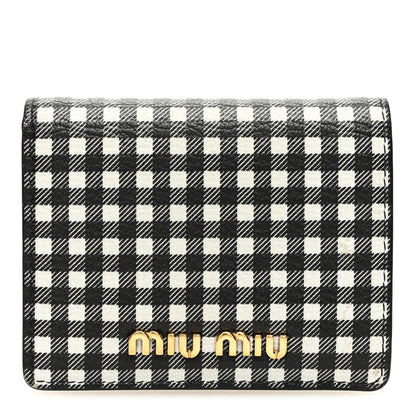 Miu Miu Goatskin Madras Wallet Black White 1 of 6