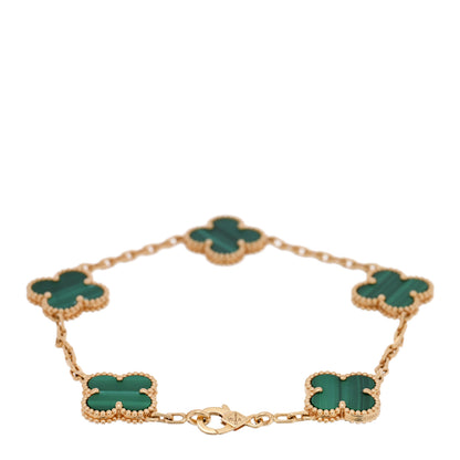 Van Cleef & Arpels 18K Yellow Gold Malachite 5 Motifs Vintage Alhambra Bracelet 2 of 4