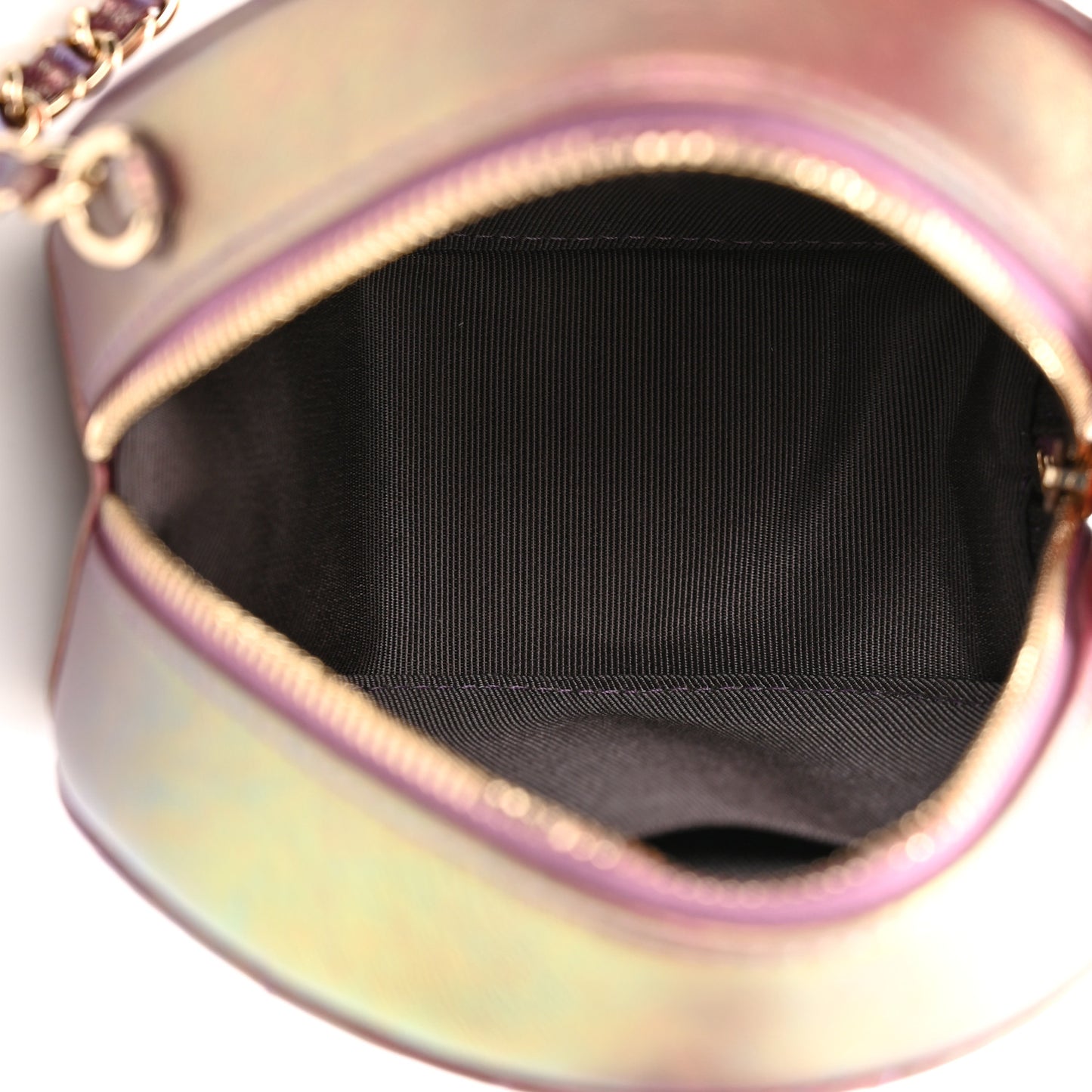 Iridescent Lambskin Quilted Round Clutch With Chain Purple