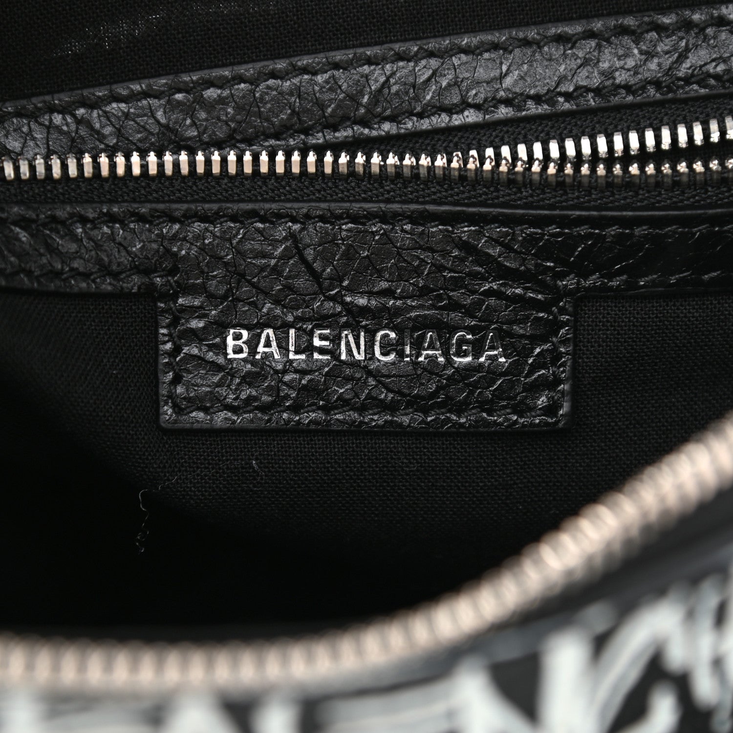 Balenciaga Agneau Arena Graffiti Small Le Cagole Shoulder Bag Black White 7 of 9