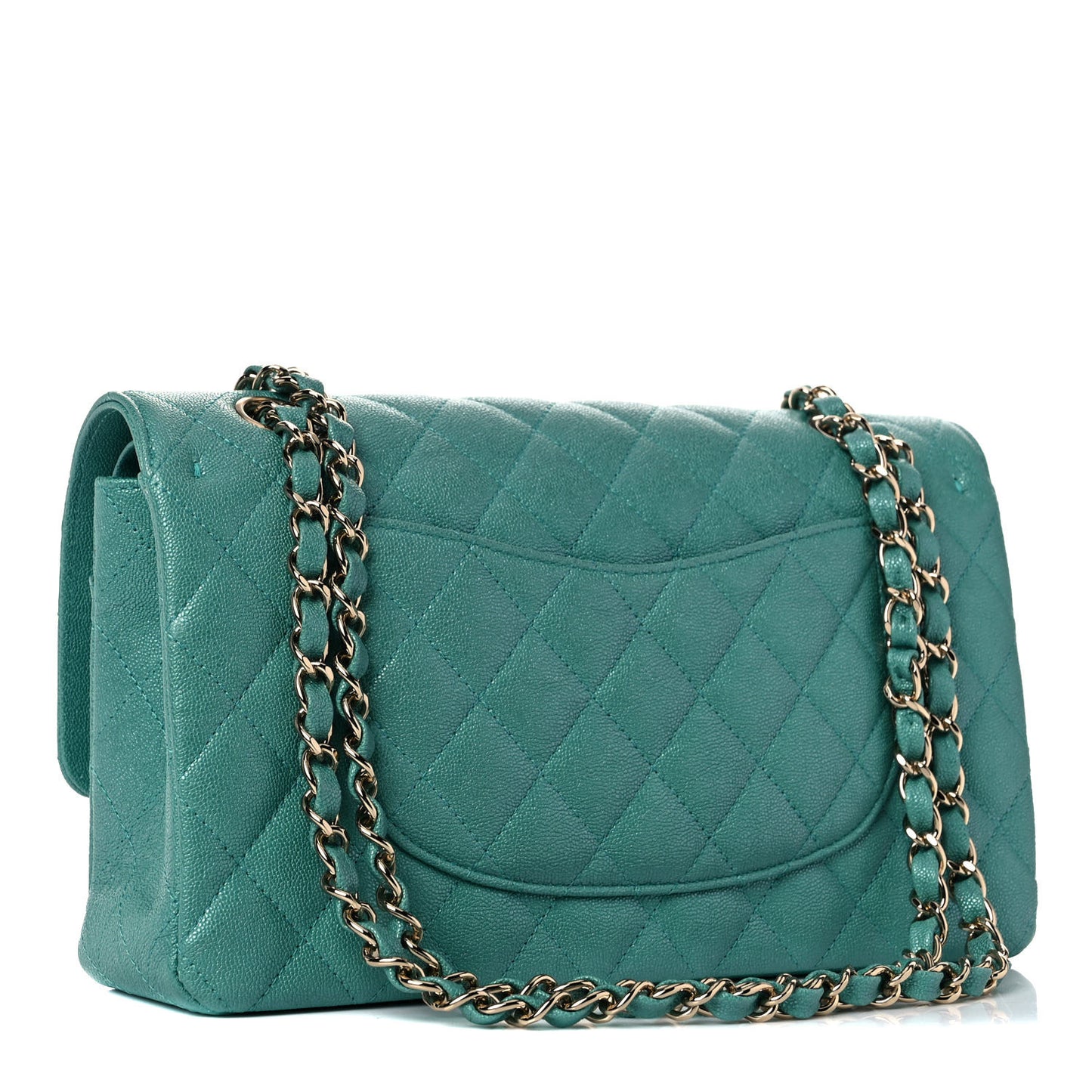 Iridescent Caviar Quilted Medium Double Flap Green