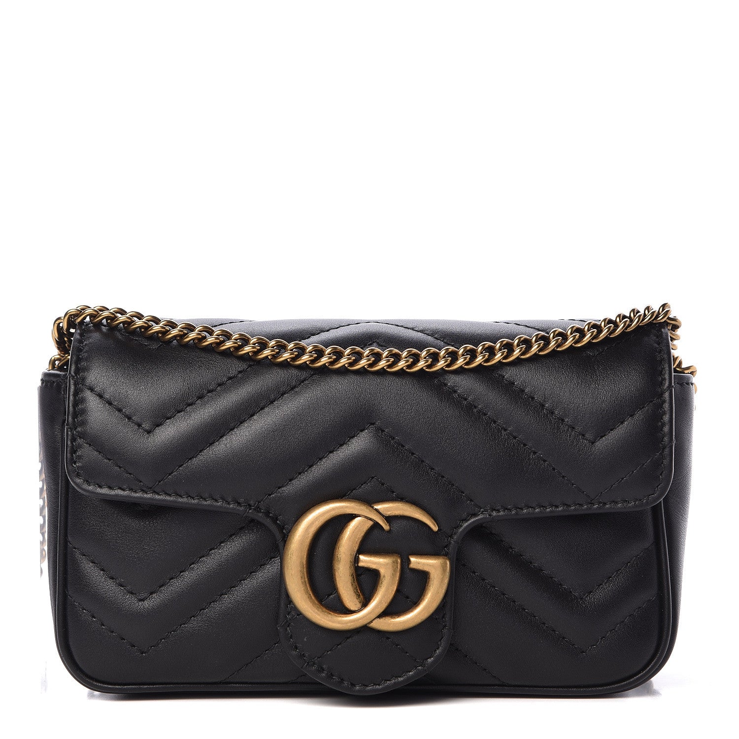 Gucci Calfskin Matelasse Super Mini GG Marmont Shoulder Bag Black 1 of 11