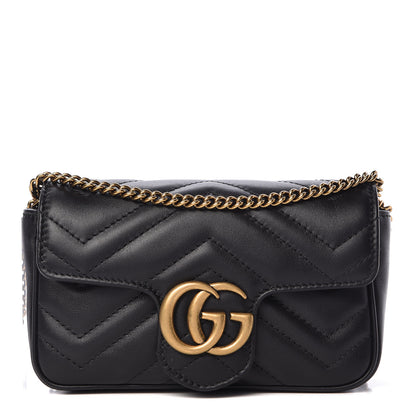 Gucci Calfskin Matelasse Super Mini GG Marmont Shoulder Bag Black 1 of 11