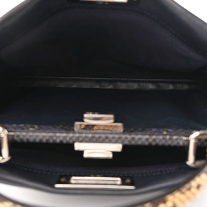 Fendi Vitello Seta Snakeskin Shiny Nappa Monster Eyes Medium Peekaboo Iconic Satchel Blue Notte Roccia 7 of 11