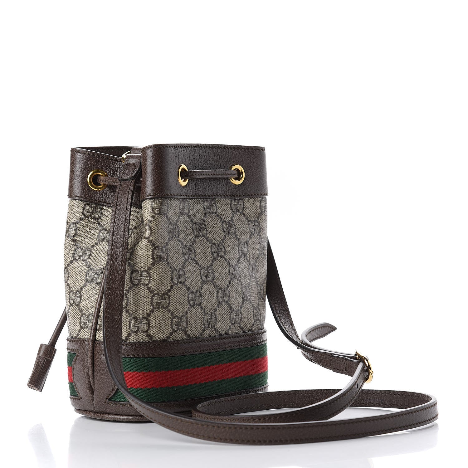 Gucci GG Supreme Monogram Web Mini Ophidia Bucket Bag Brown 3 of 12
