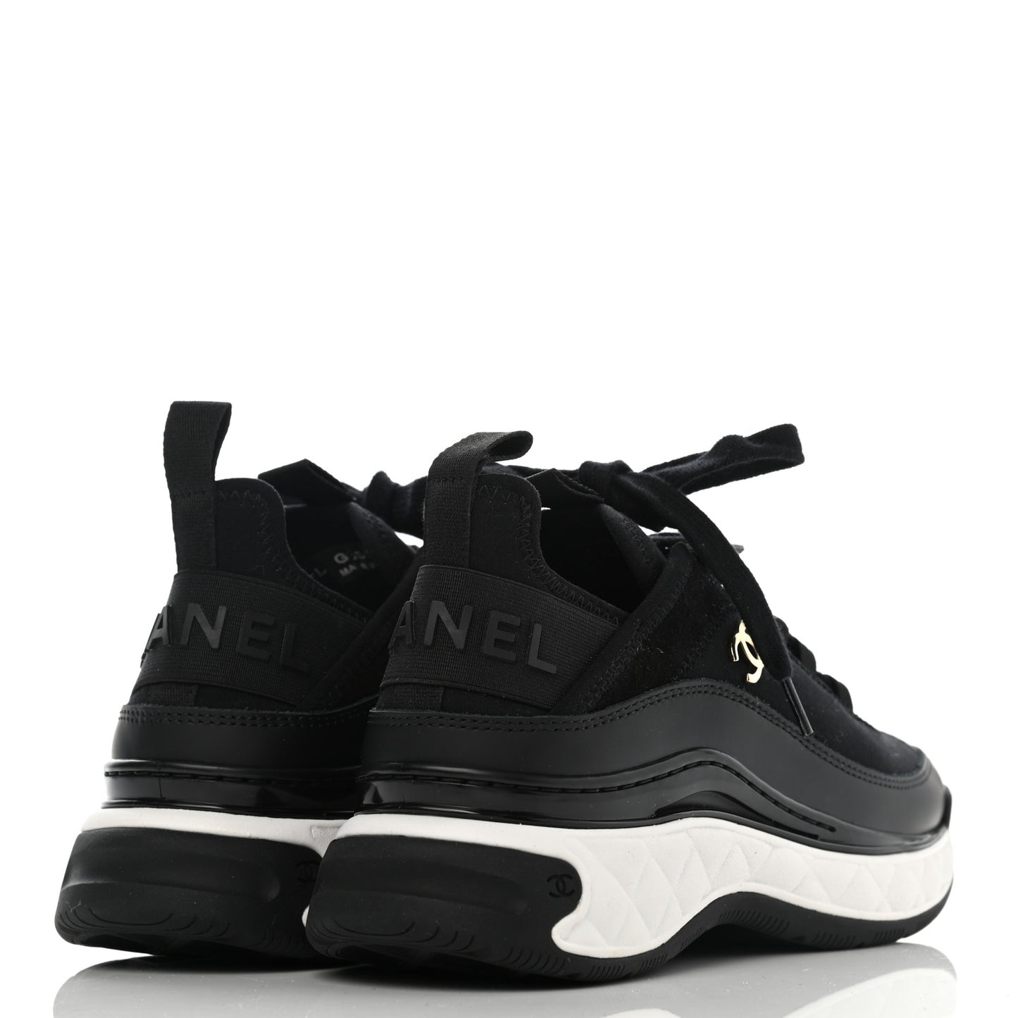 Velvet Calfskin Mixed Fibers CC Sneakers 35 Black