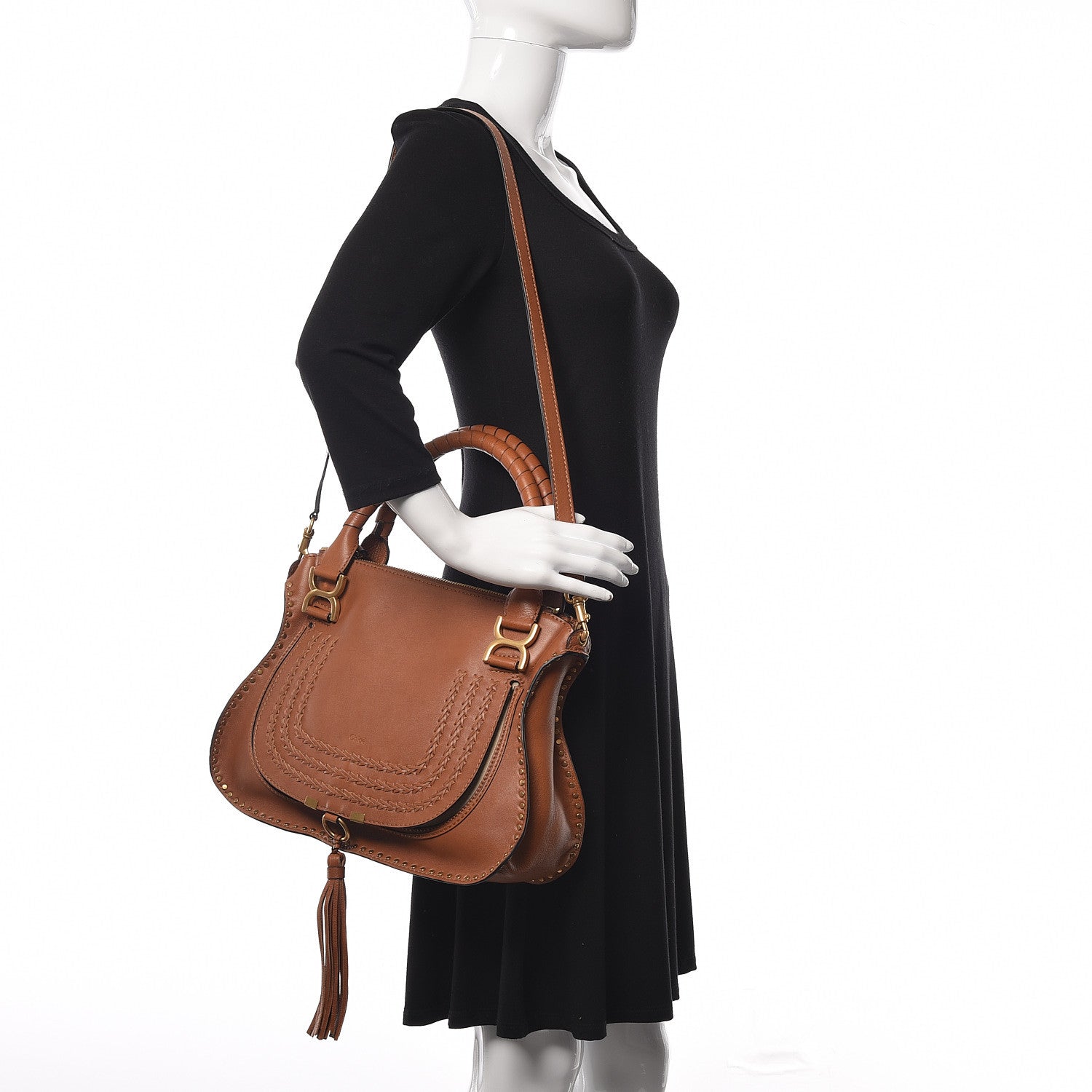 Chloe Calfskin Braided Medium Marcie Satchel Caramel 2 of 13