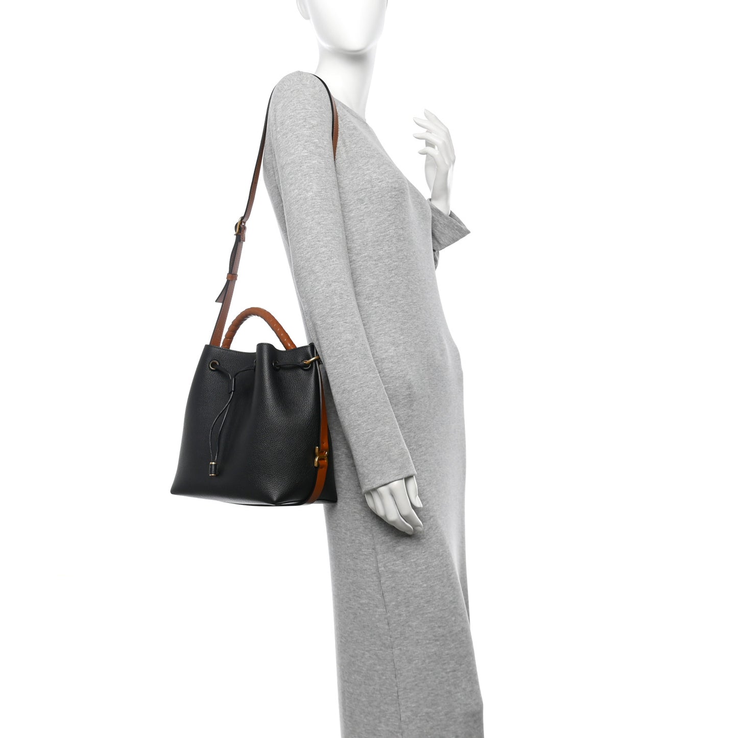 Grained Calfskin Marcie Bucket Bag Black