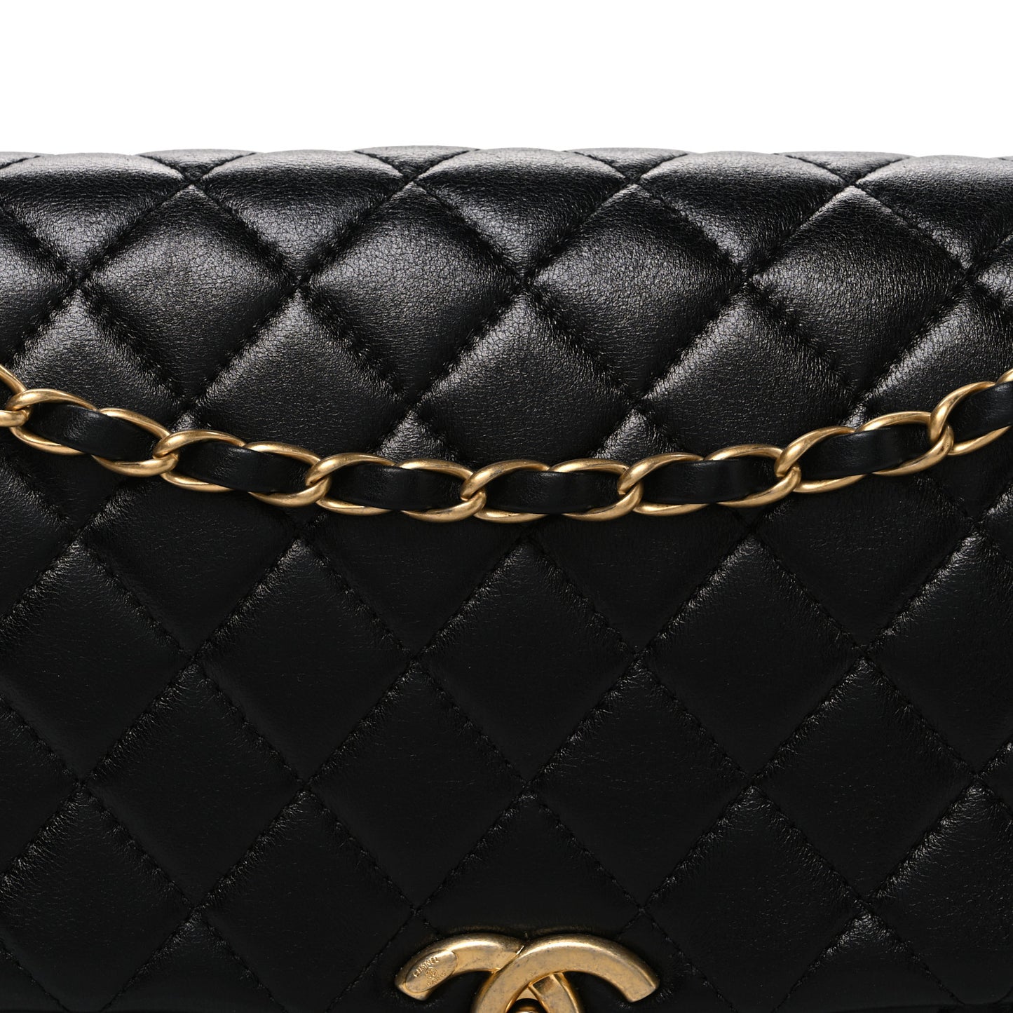 Shiny Lambskin Quilted Daily Friend Flap Black
