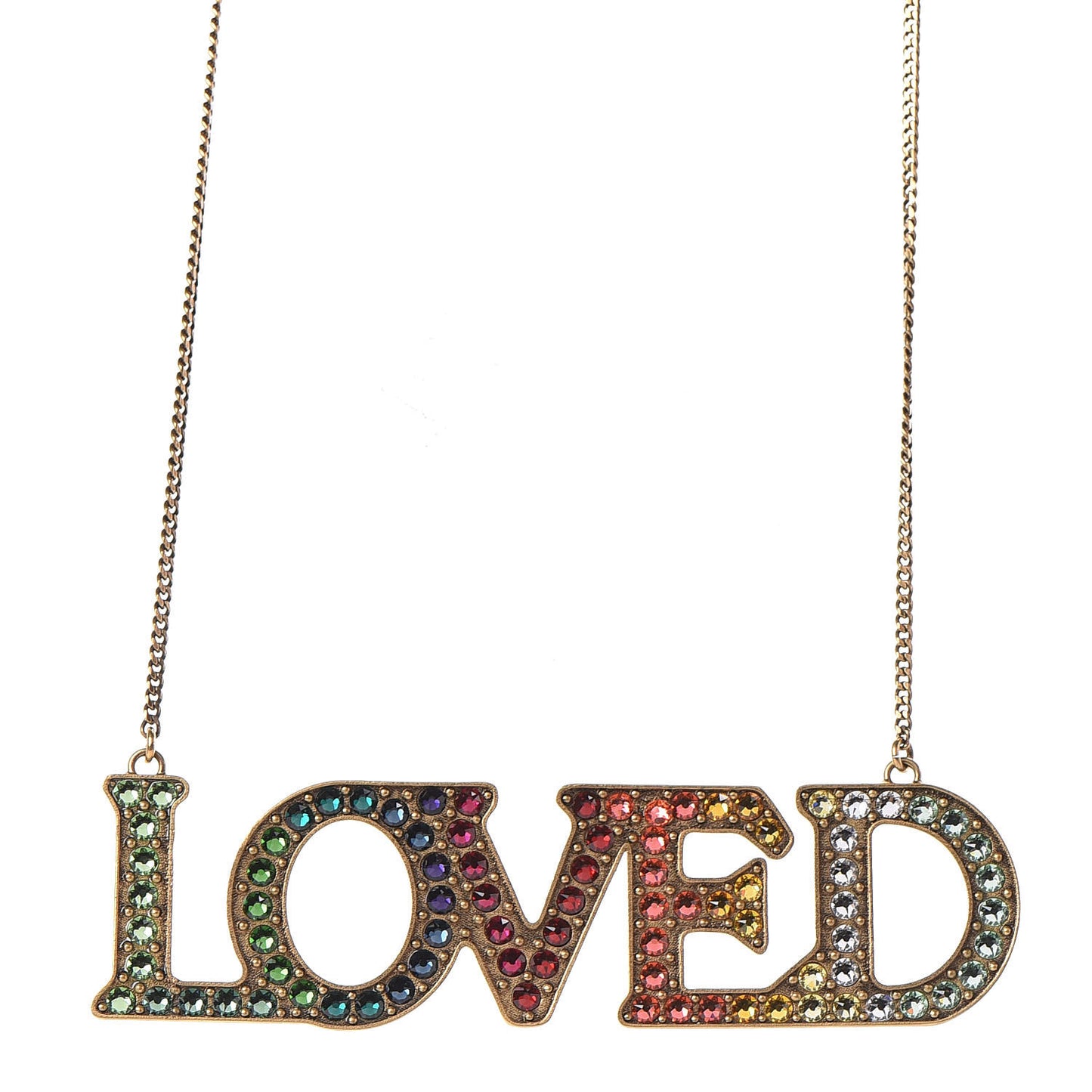 Metal Crystal Loved Short Necklace Aged Gold