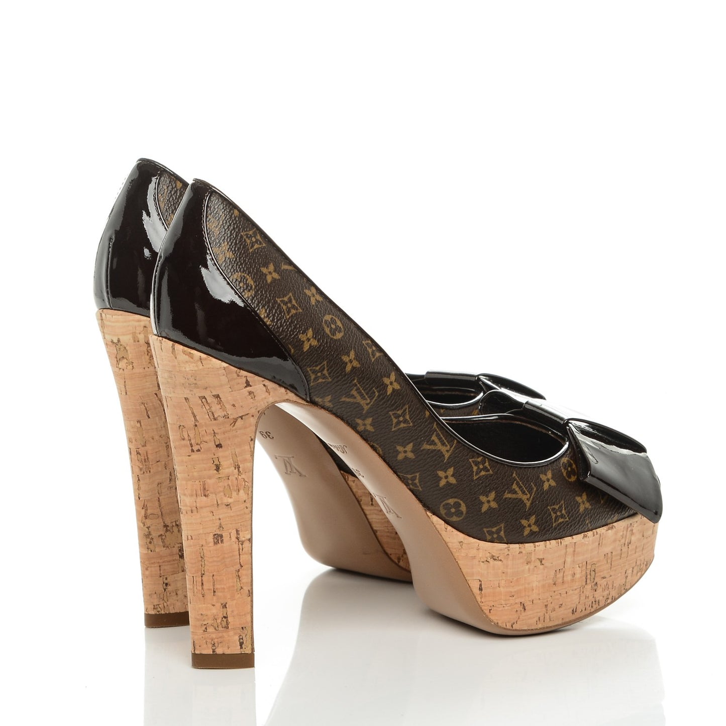Monogram Cork Rivoli Peep Toe Pumps 39