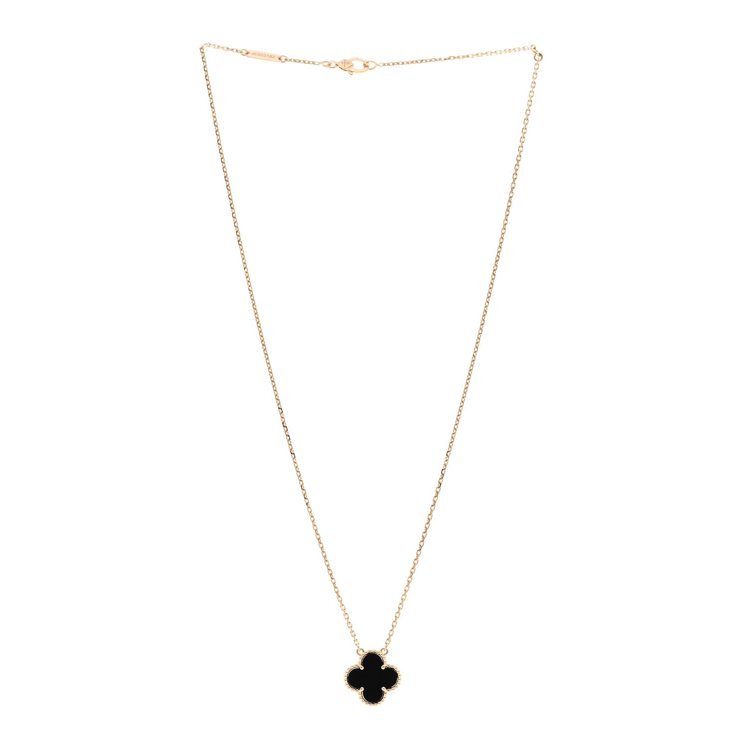 Van Cleef & Arpels 18K Yellow Gold Black Onyx Vintage Alhambra Pendant Necklace 3 of 6