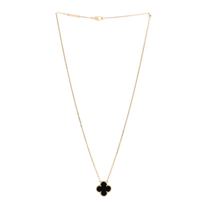 Van Cleef & Arpels 18K Yellow Gold Black Onyx Vintage Alhambra Pendant Necklace 3 of 6