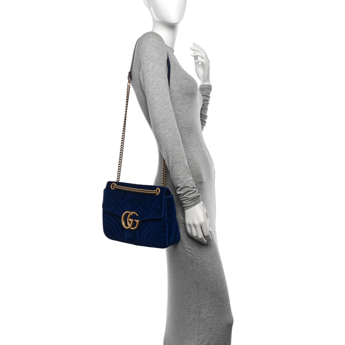 Velvet Matelasse Medium GG Marmont Shoulder Bag Cobalt Blue