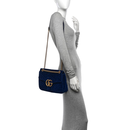 Gucci Velvet Matelasse Medium GG Marmont Shoulder Bag Cobalt Blue 2 of 14