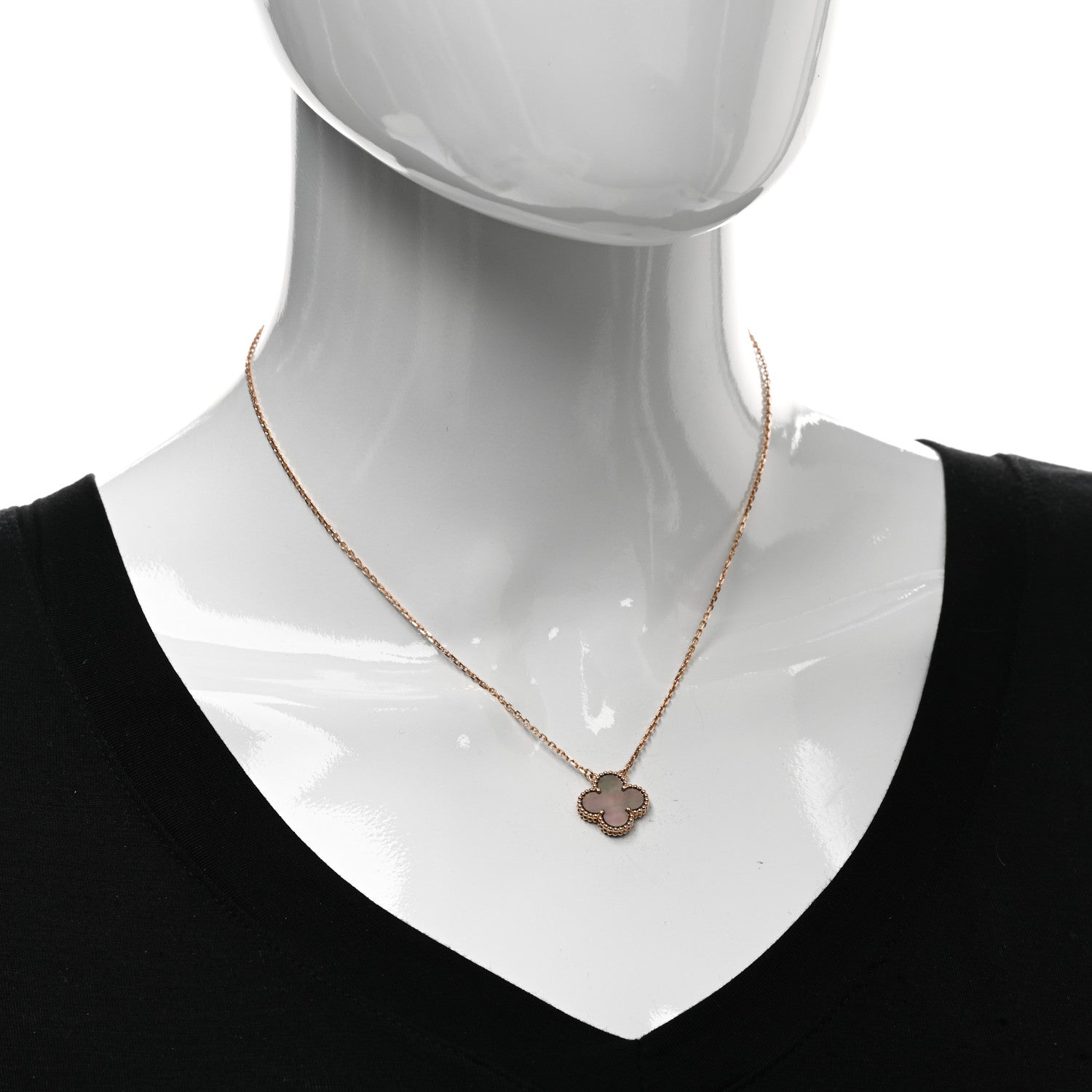 Van Cleef & Arpels 18K Rose Gold Gray Mother of Pearl Vintage Alhambra Pendant Necklace 2 of 6