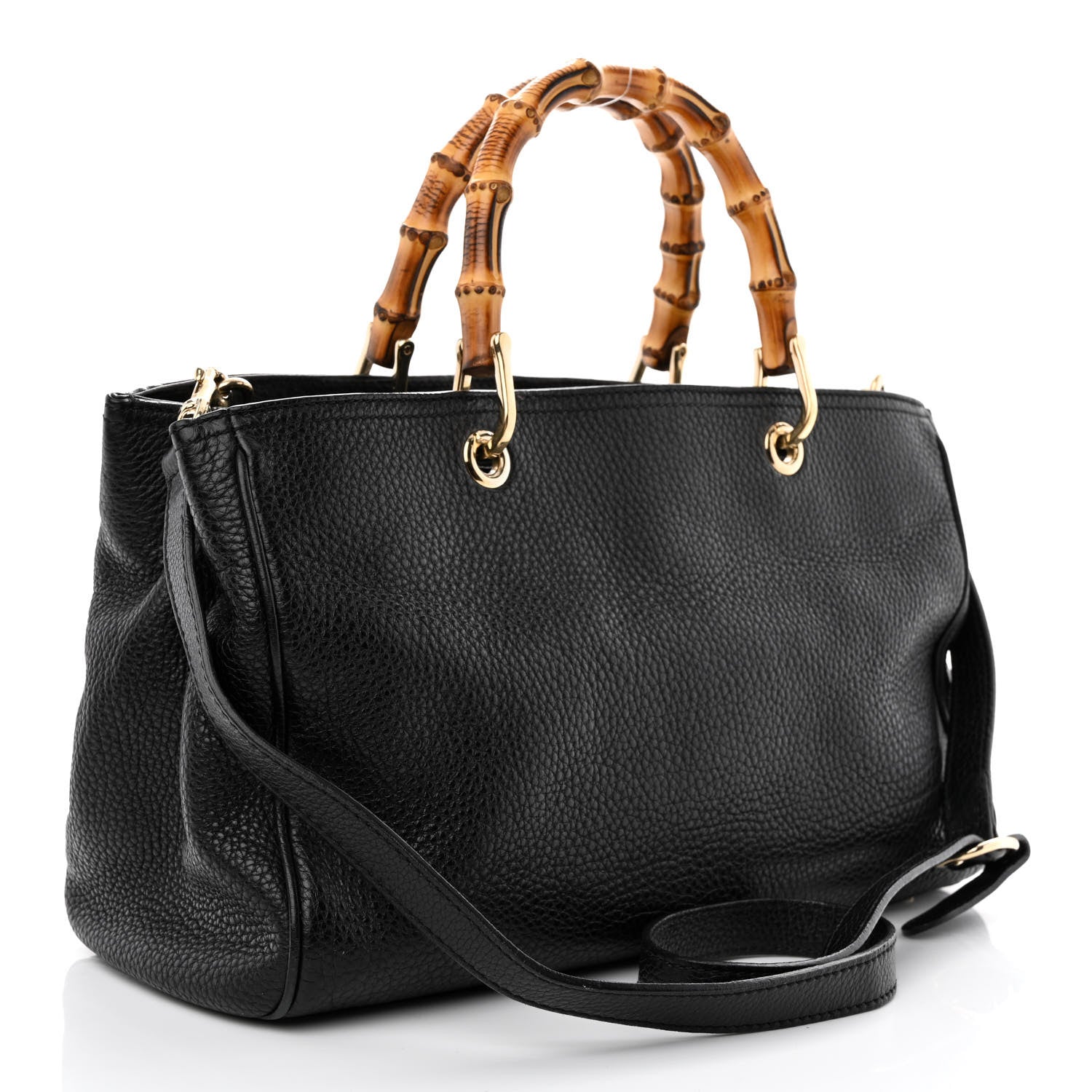 Gucci Pebbled Calfskin Medium Bamboo Shopper Tote Black 3 of 20