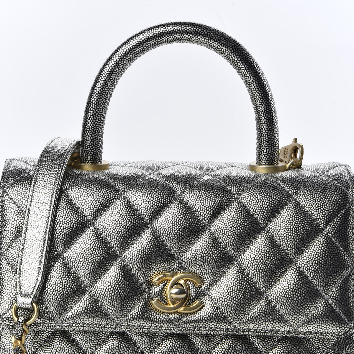 Chanel Metallic Caviar Quilted Mini Coco Handle Flap Silver 9 of 9