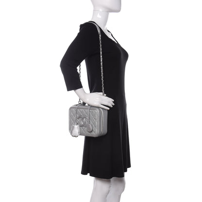Chanel Metallic Caviar Quilted Medium CC Filigree Vanity Case Silver 2 of 11