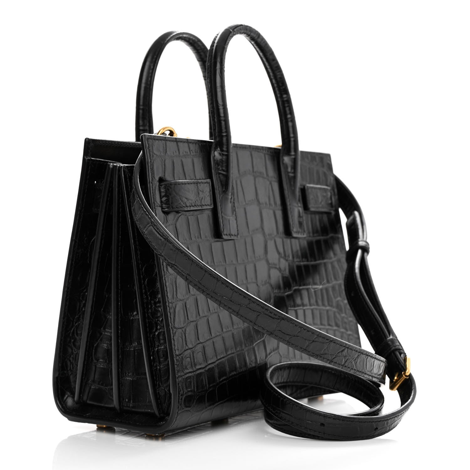 Saint Laurent Calfskin Crocodile Embossed Nano Sac De Jour Black 3 of 11