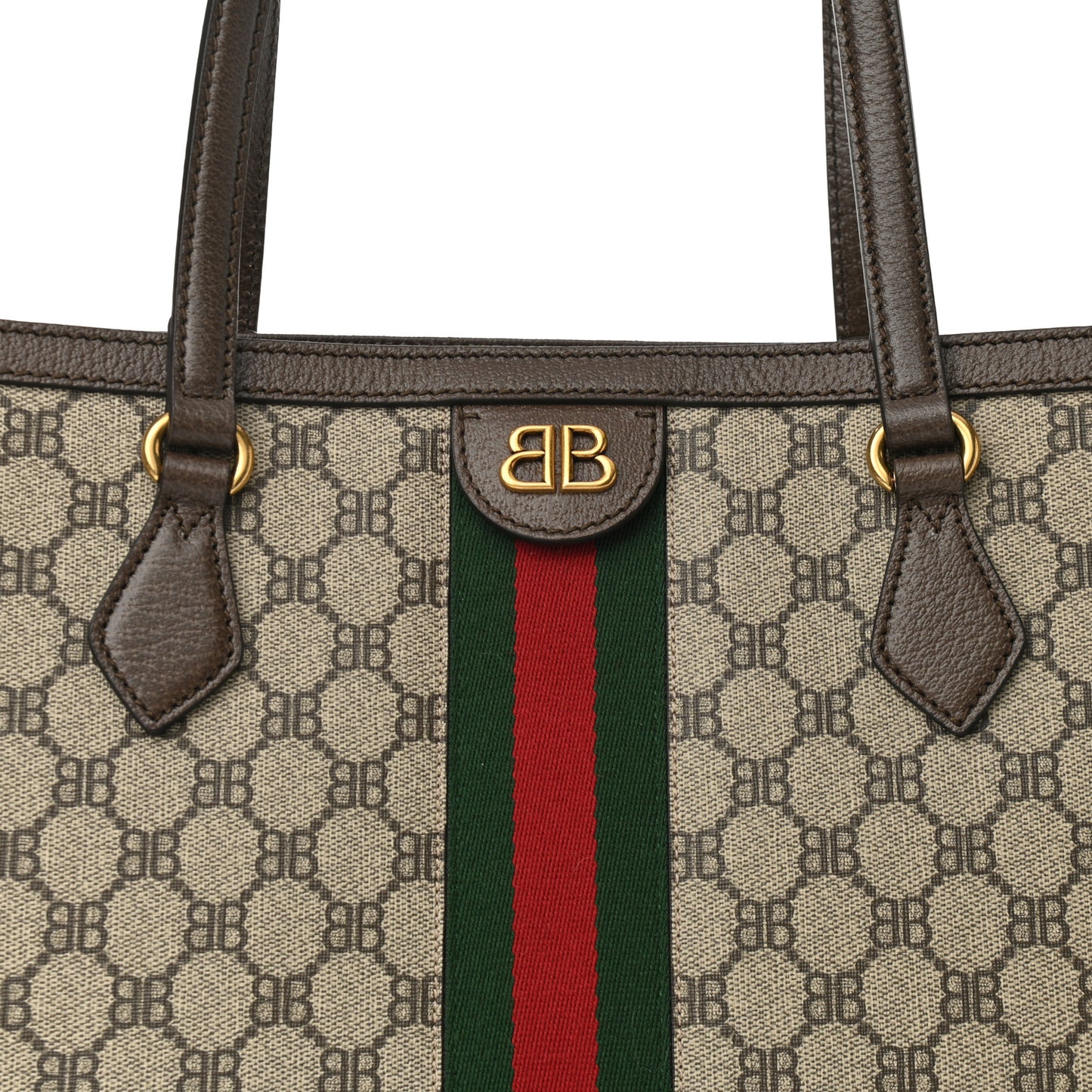 X BALENCIAGA BB Supreme Monogram Web Medium Ophidia Shopping Tote Beige New Acero