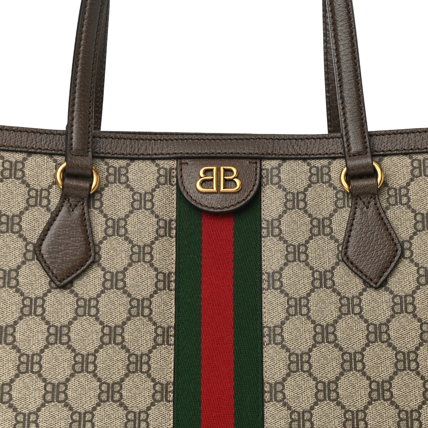 Gucci X BALENCIAGA BB Supreme Monogram Web Medium Ophidia Shopping Tote Beige New Acero 8 of 11