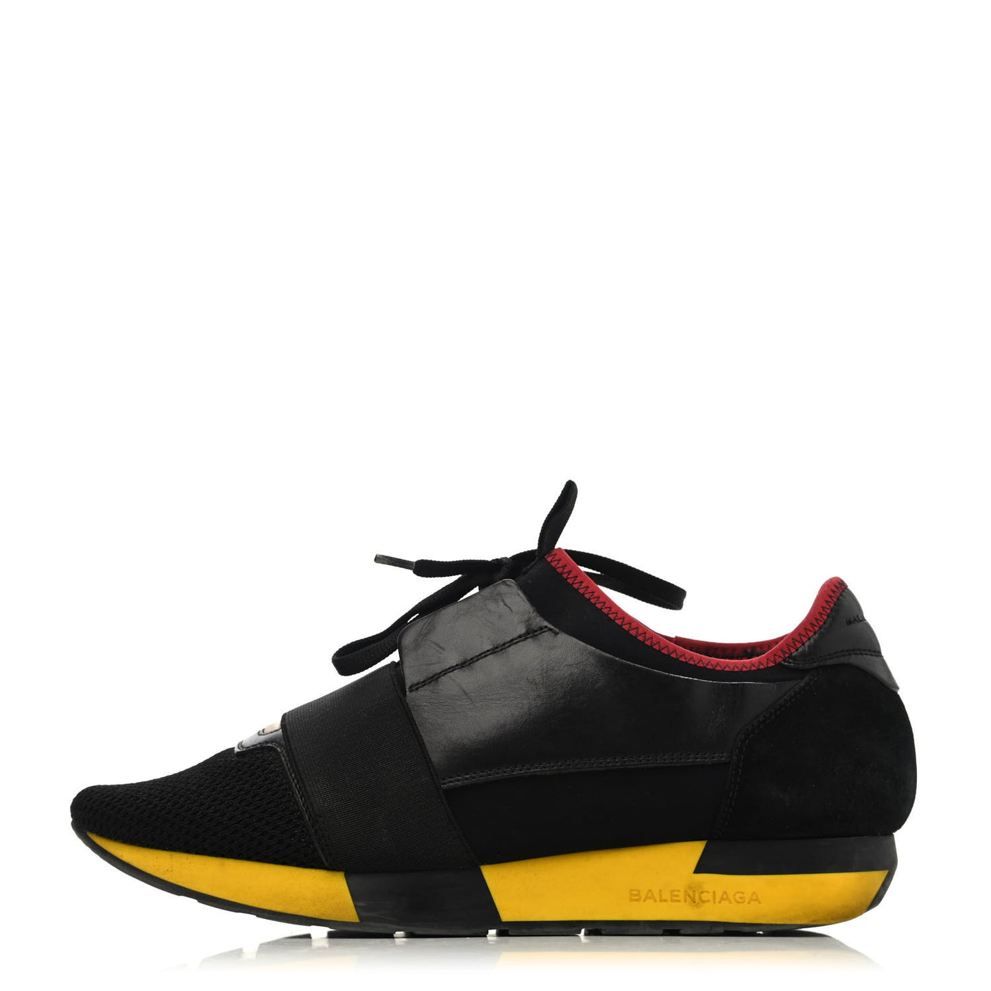 Calfskin Neoprene Mesh Suede Race Runner Sneakers 39 Black Yellow