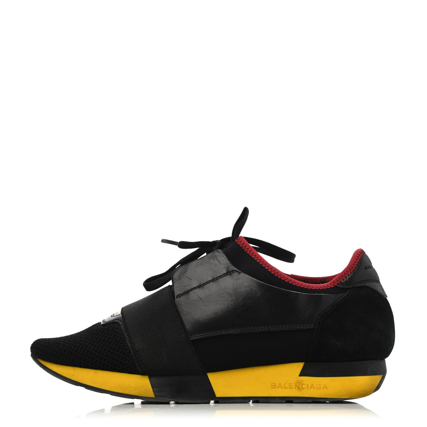 Balenciaga Calfskin Neoprene Mesh Suede Race Runner Sneakers 39 Black Yellow 1 of 4